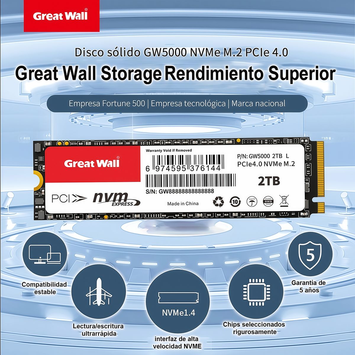 GREAT WALL - Disco Dure SSD Great Wall 2TB PCIe40 NVMe M2 GW5000