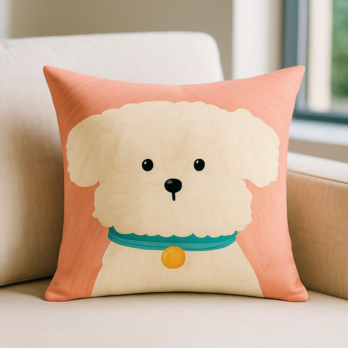 ARMONIA - Funda almohada 45x45 perrito nieve fondo rosa cute 780