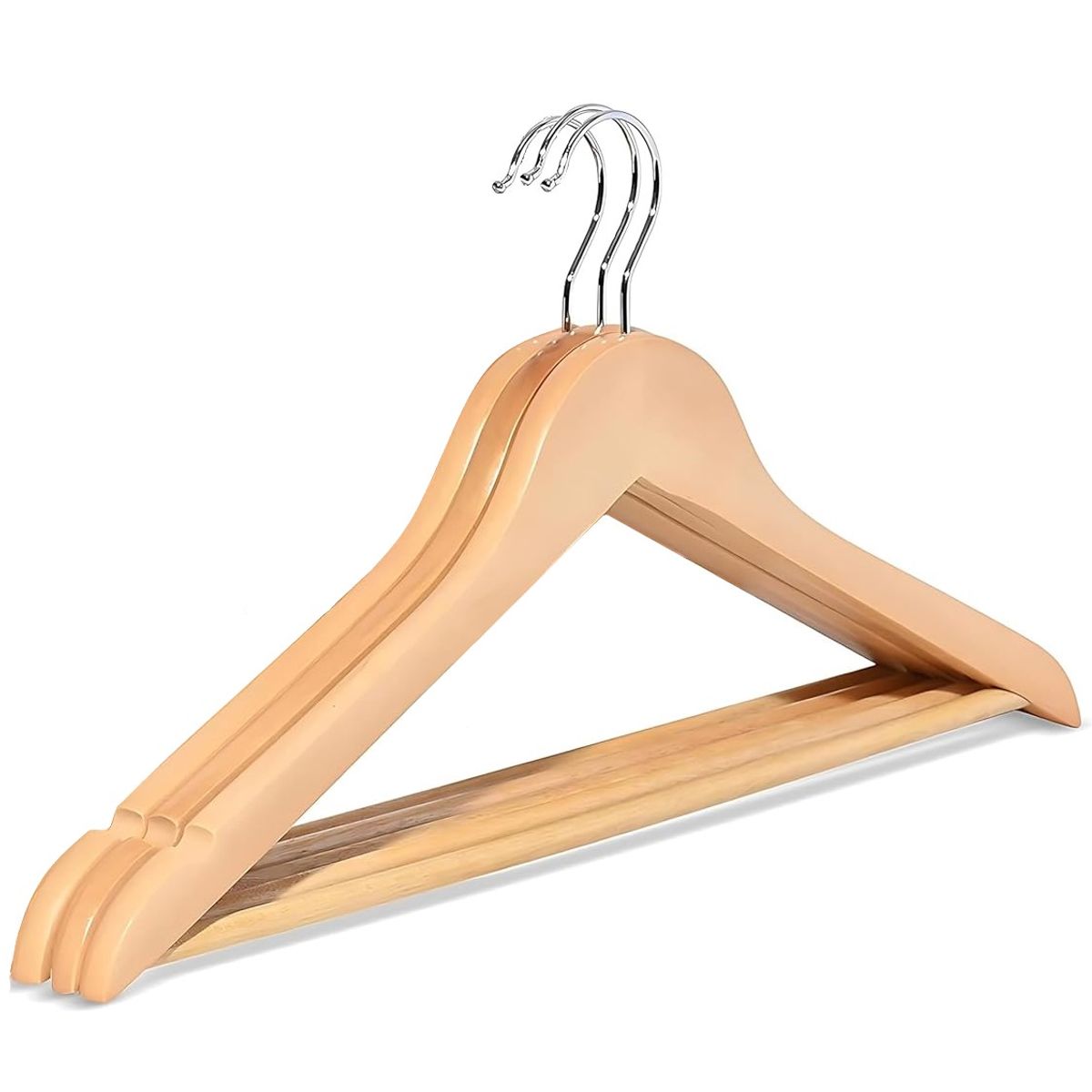 WAKESHOME - Colgadores De Ropa Set Bambu Antideslizante Wakeshome Madera