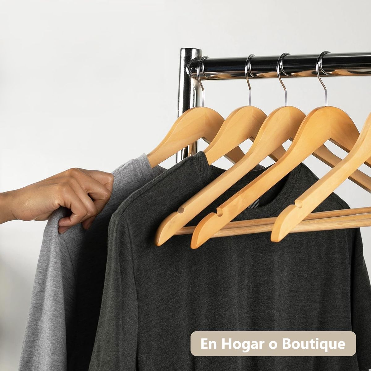 WAKESHOME - Colgadores De Ropa Set Bambu Antideslizante Wakeshome Madera