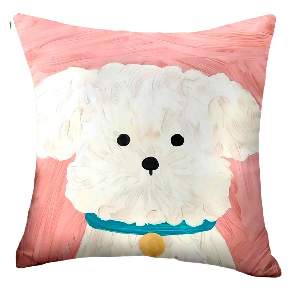 ARMONIA - Funda cojín perrito blanco 45x45 fondo rosa adorable 780