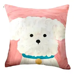 ARMONIA - Funda cojín perrito blanco 45x45 fondo rosa adorable 780
