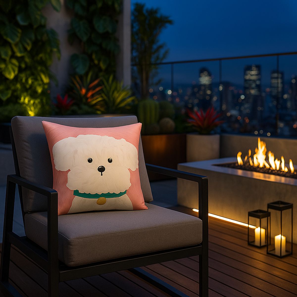 ARMONIA - Funda almohada 45x45 perrito nieve fondo rosa cute 780