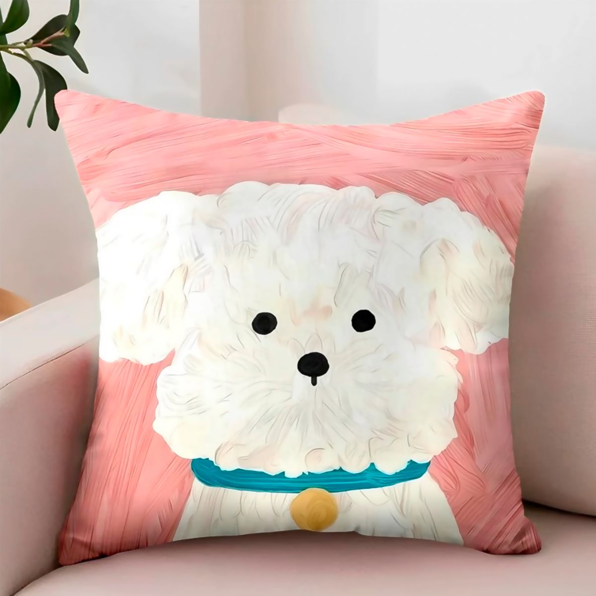 ARMONIA - Funda textil 45x45 perrito blanco rosa kawaii sala 780