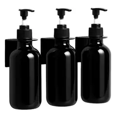 WAKESHOME - Set de Dispensadores Negros con Soporte de Pared