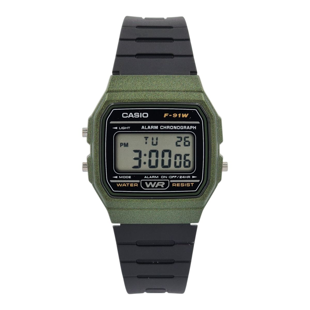 CASIO - Reloj de pulsera Casio unisex F-91WM-3A negro con esfera verde