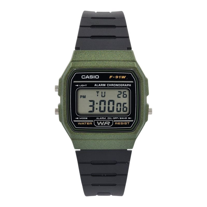 CASIO - Reloj de pulsera Casio unisex F-91WM-3A negro con esfera verde
