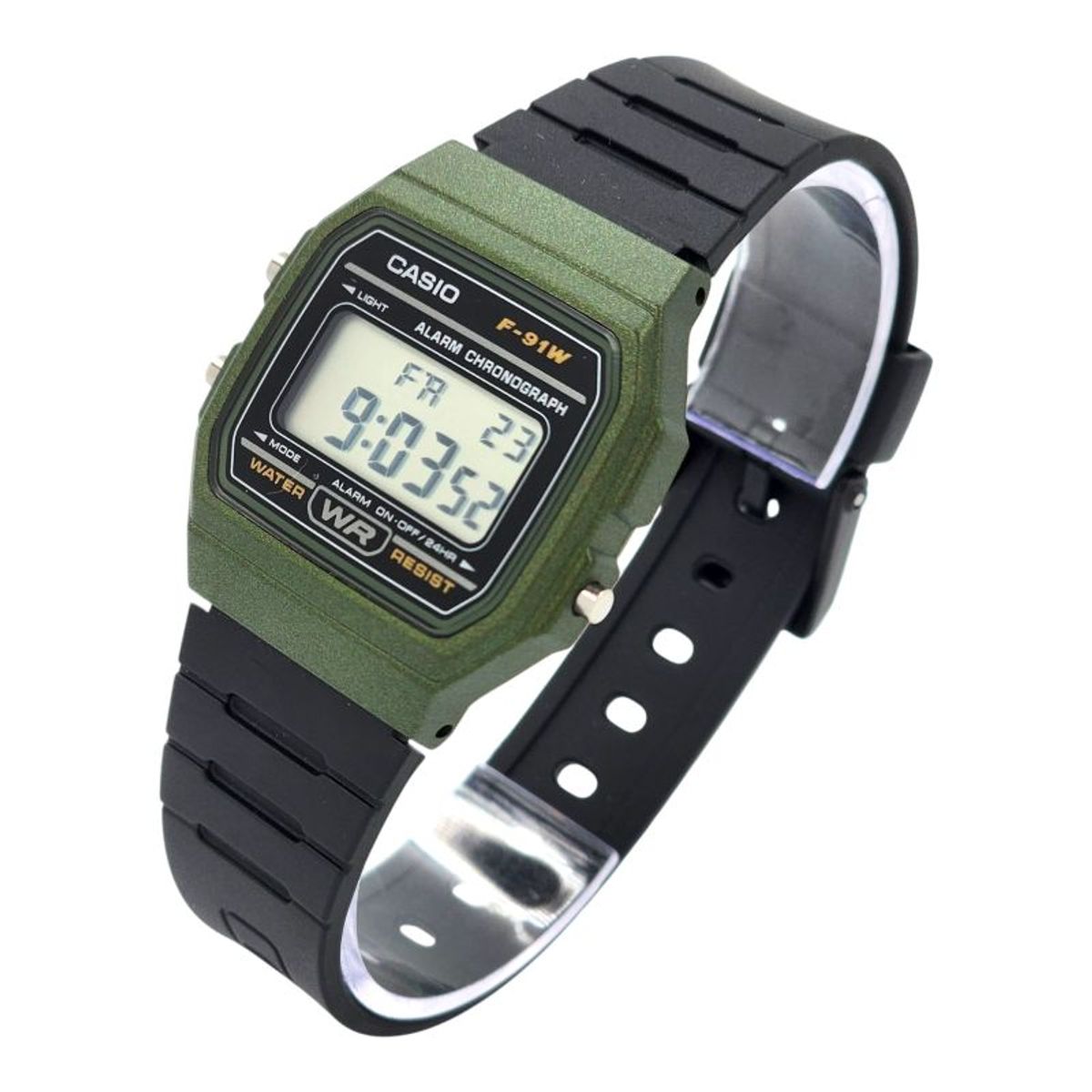 CASIO - Reloj de pulsera Casio unisex F-91WM-3A negro con esfera verde