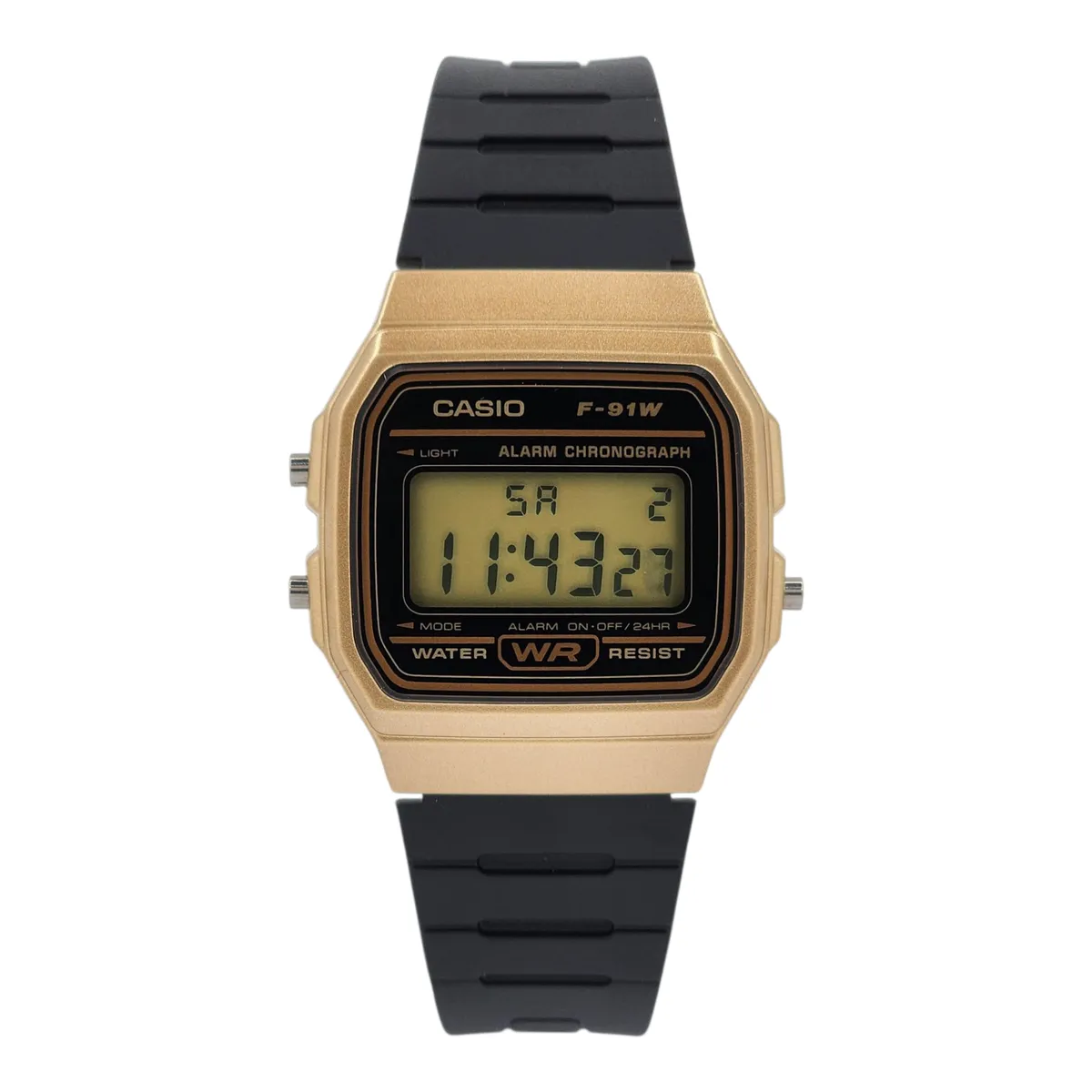 CASIO - Reloj de pulsera Casio unisex F-91WM-9A negro con esfera dorada