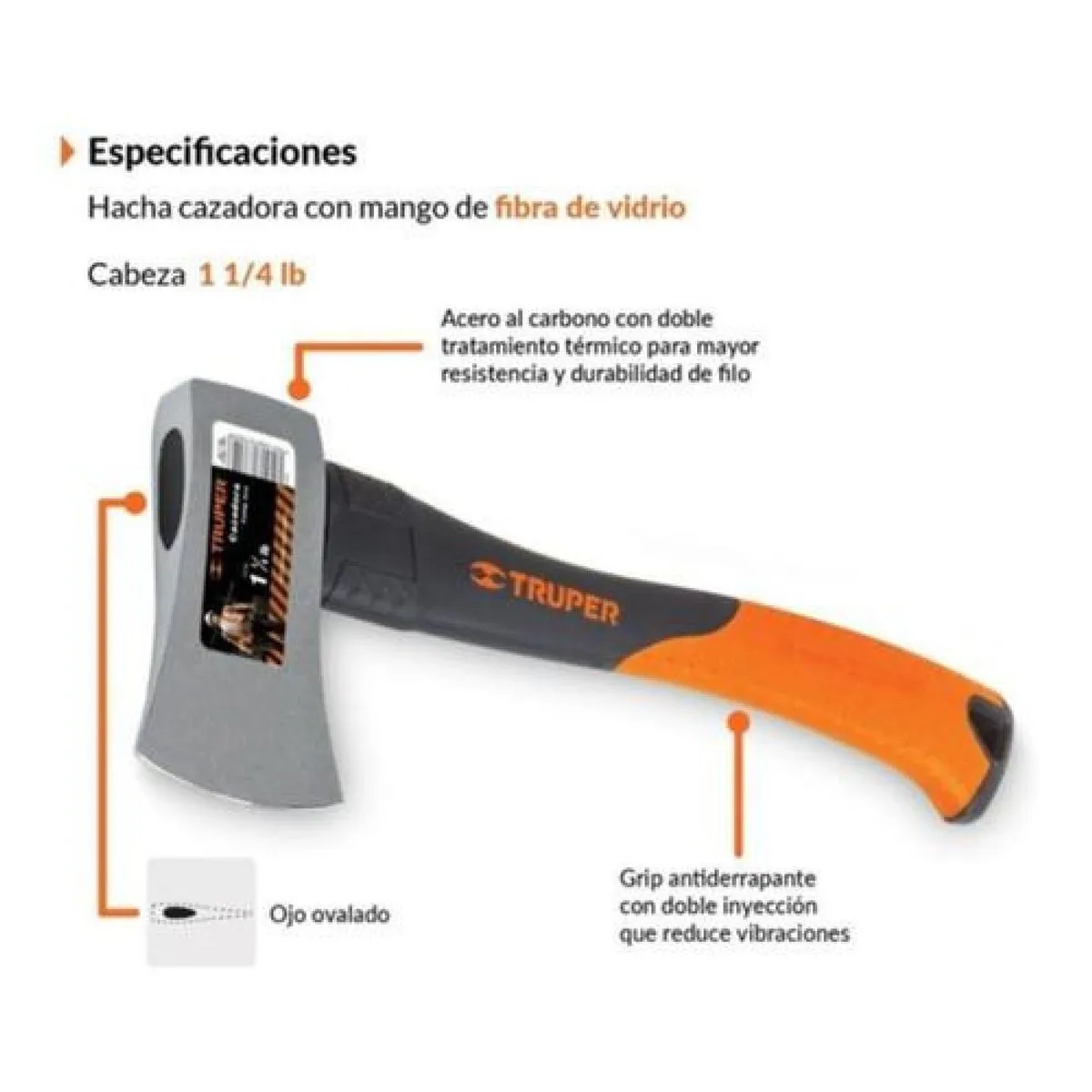 TRUPER - Hacha Cazador 14 Mgo Fibra De Vidrio Truper Hc-1-14f - Multicolor