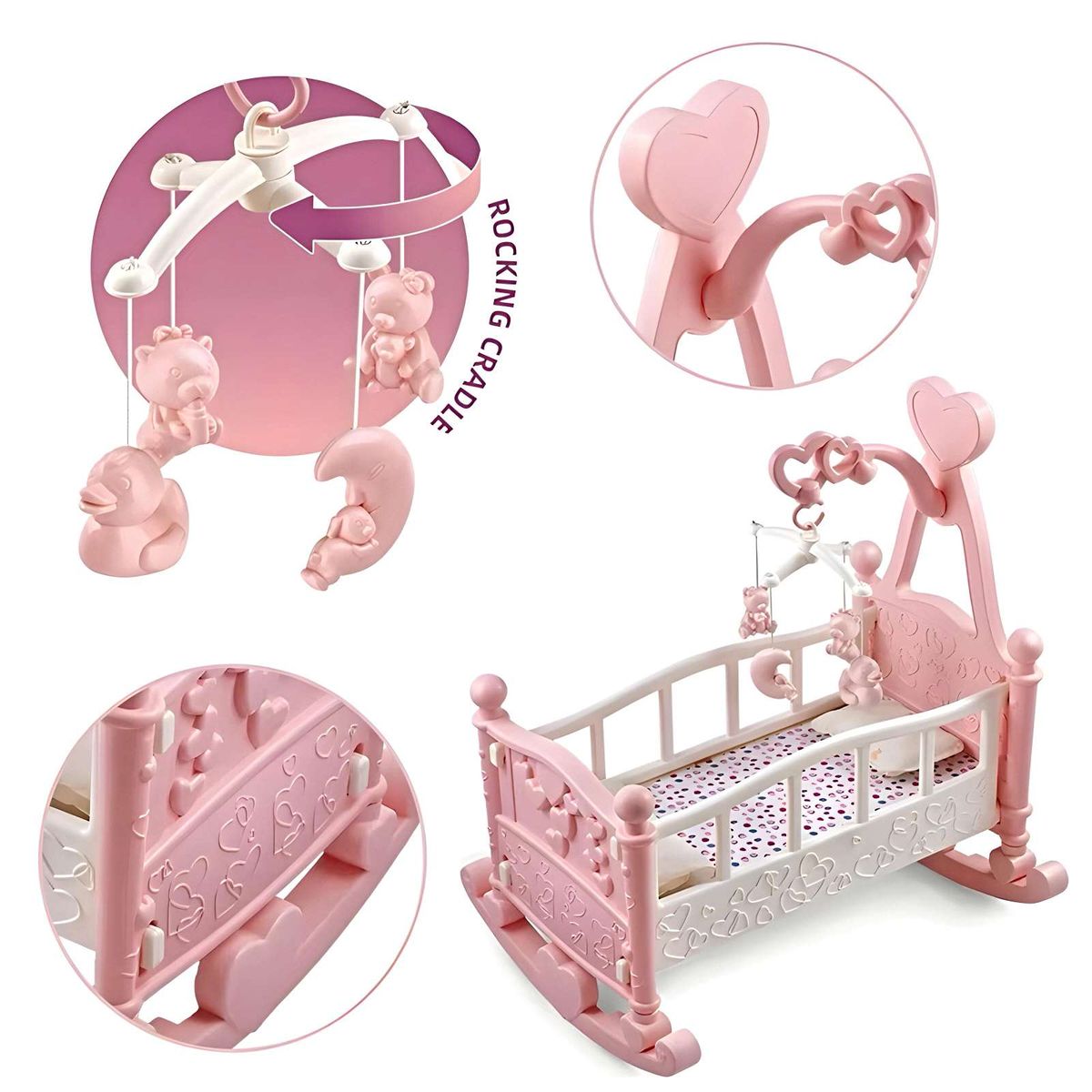 GENERICO - Cuna Mecedora para Muñecas con Móvil Musical