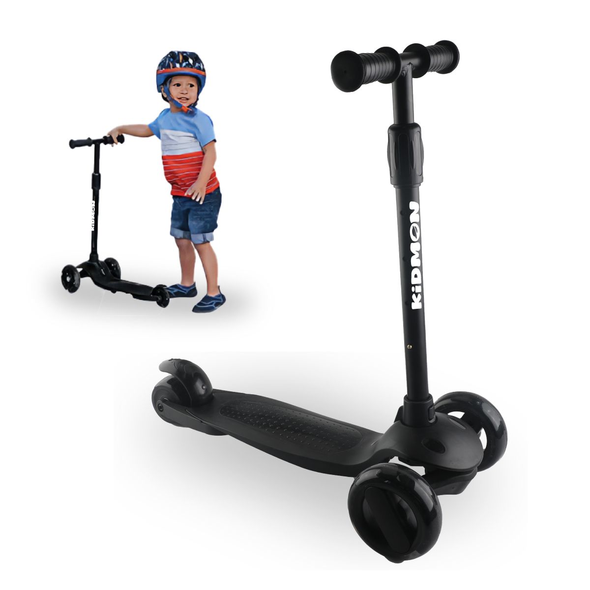 KIDMON - Scooter Aluminio Kidmon Plegable Monopatin 3 Ruedas de Luces