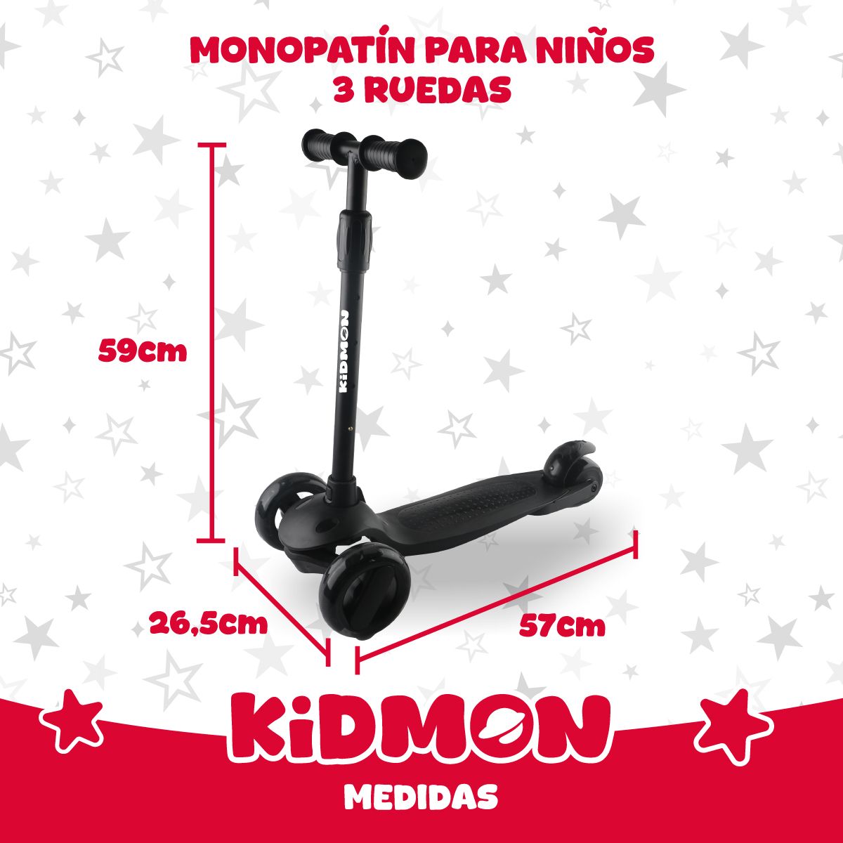 KIDMON - Scooter Aluminio Kidmon Plegable Monopatin 3 Ruedas de Luces