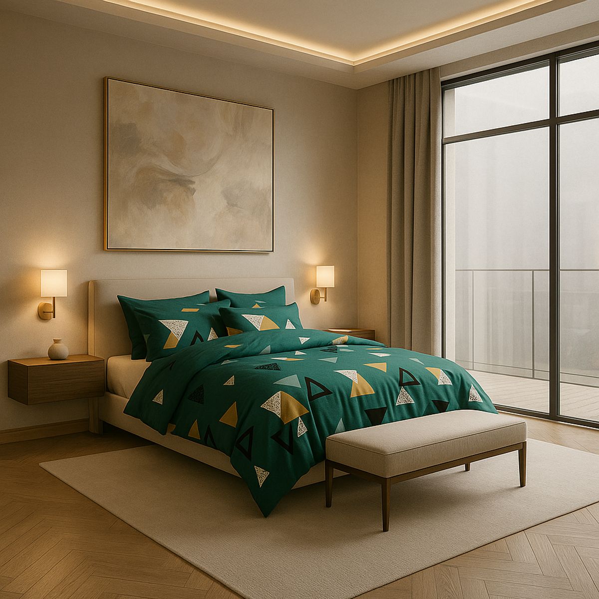 ARMONIA - Set sábanas 2plz 800h estampado círculos azul verde premium 826