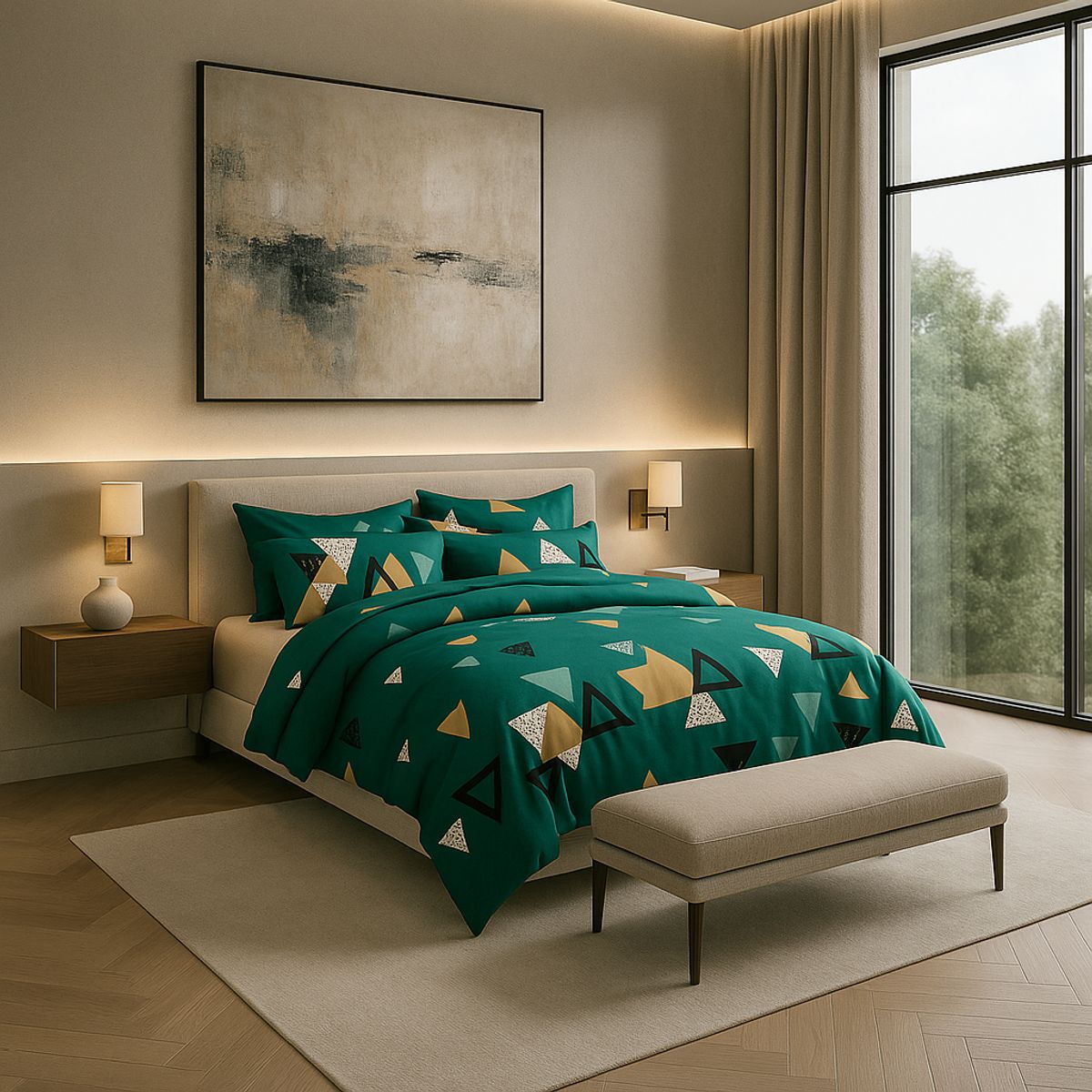 ARMONIA - Set sábanas 2plz 800h estampado círculos azul verde premium 826