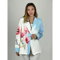 ENIGMATICA BOUTIQUE - Blazer Italiano Líneas y Flores Blanco