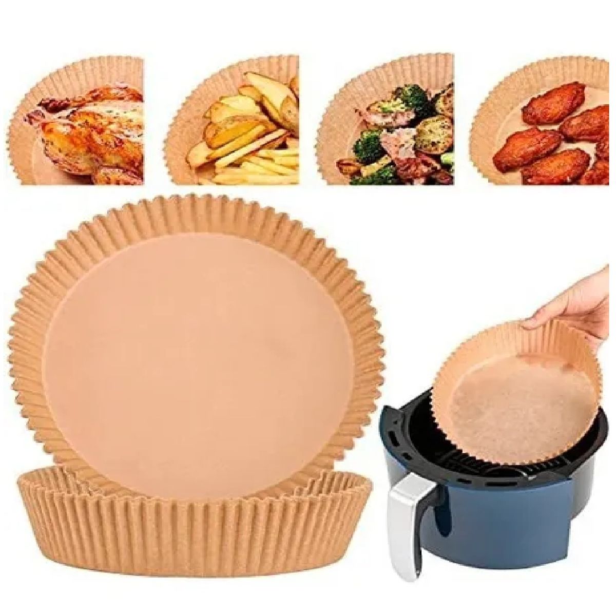 PASTELERIUSCL - X100 Forros Desechables Forro Air Fryer Molde De Papel Antiadherente Forro Para Freidora desechable