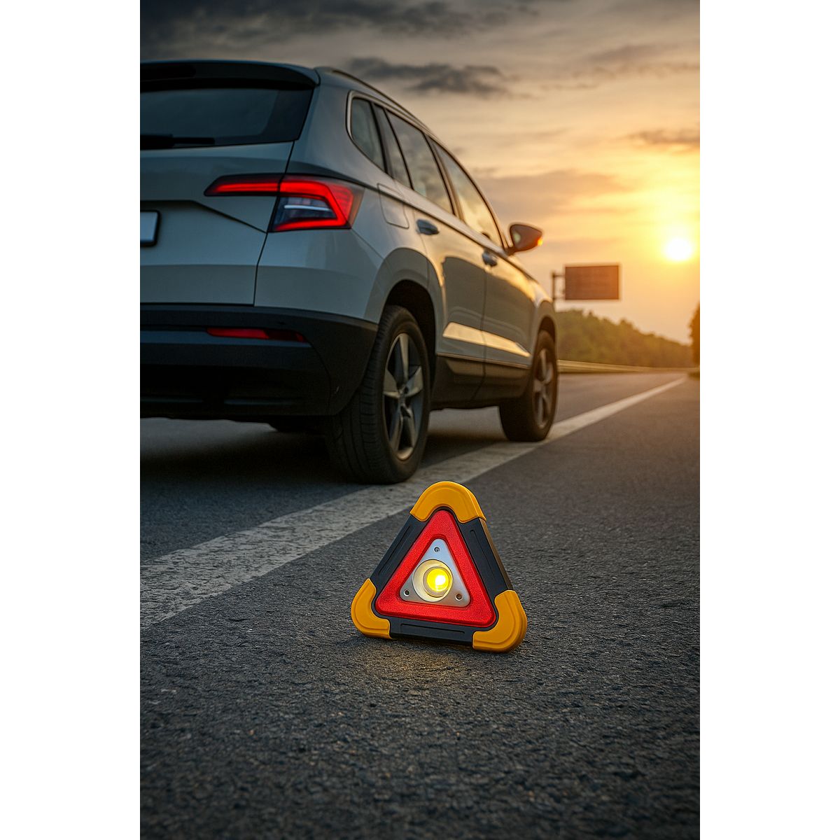 GENERICO - Triangulo De Emergencia Vehicular Solar Led Linterna