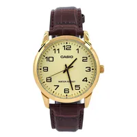 Reloj caballero MTP-V001GL-9B cuero cafe fondo dorado
