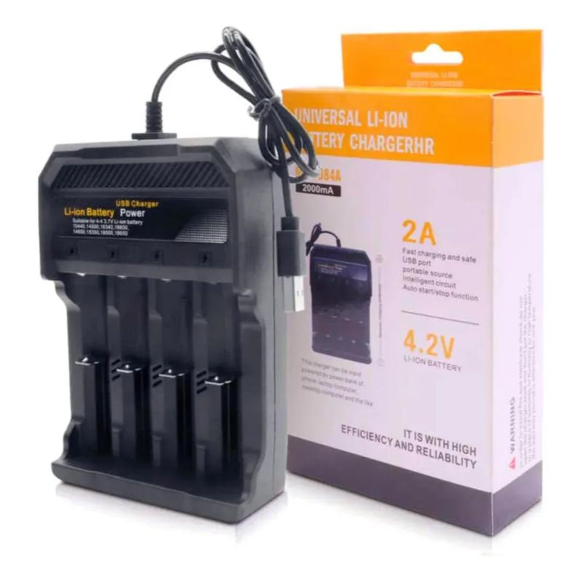 GENERICO - Cargador Para 4 Baterías Li-ion 18650 Inteligente, 1.2a Max