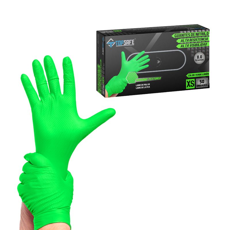 TT SAFE - Guante De Nitrilo Texturizado Verde 8,0 Gr Topsafe 50 UDS "M"