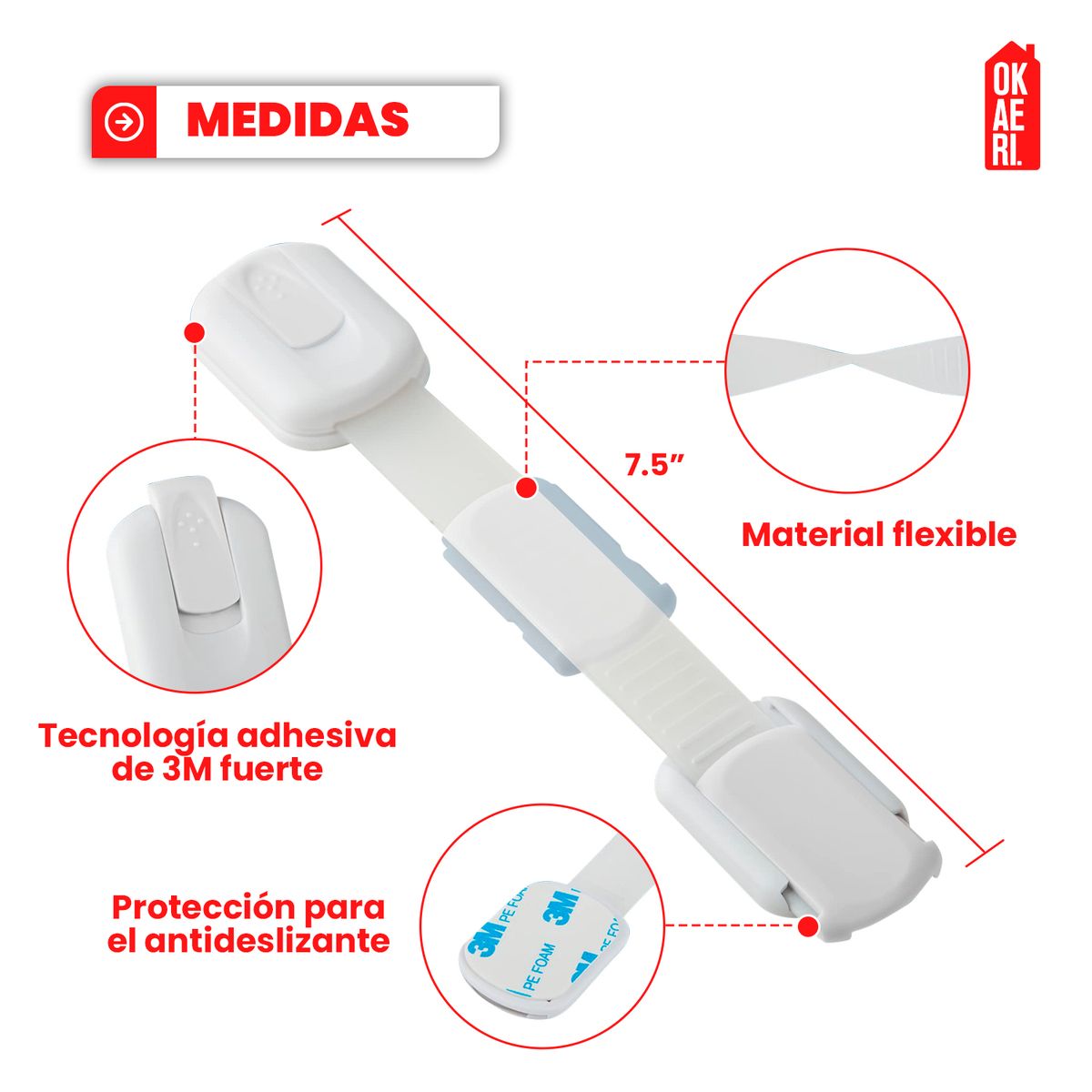 OKAERI - SET 8 TIRAS DE SEGURIDAD PARA CAJONES - Blanco