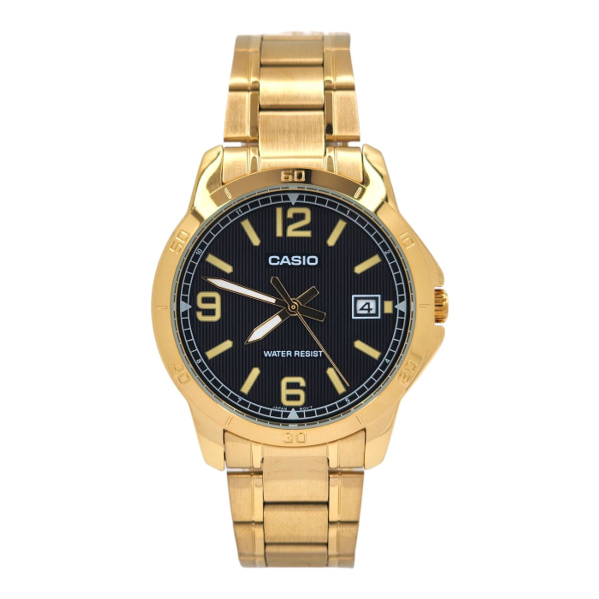 CASIO - Reloj Casio caballero MTP-V004G-1B correa acero dorada fondo negro