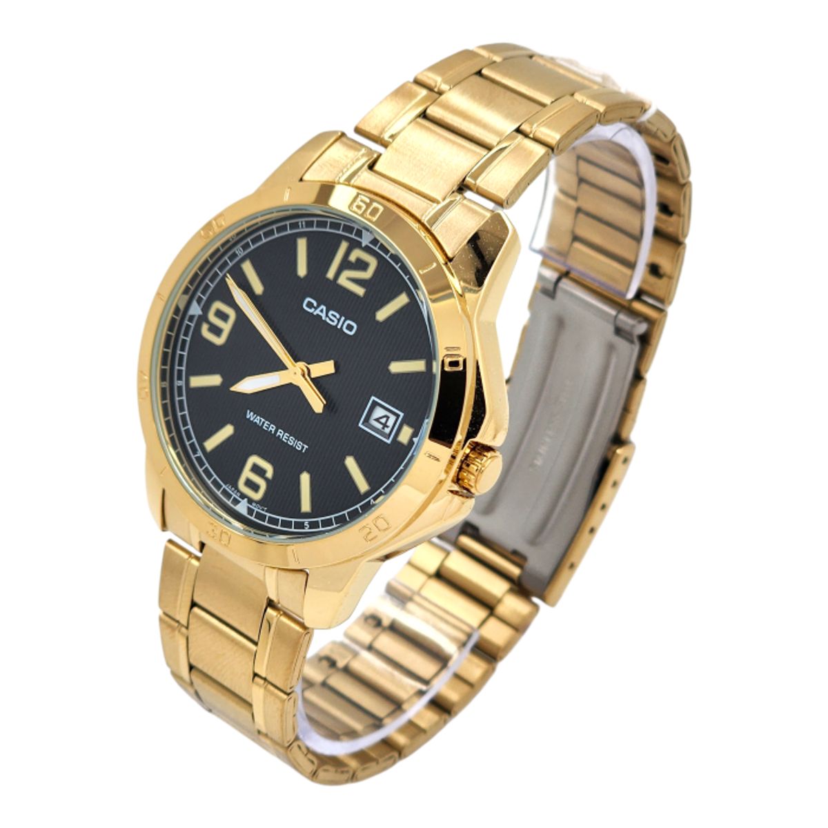 CASIO - Reloj Casio caballero MTP-V004G-1B correa acero dorada fondo negro