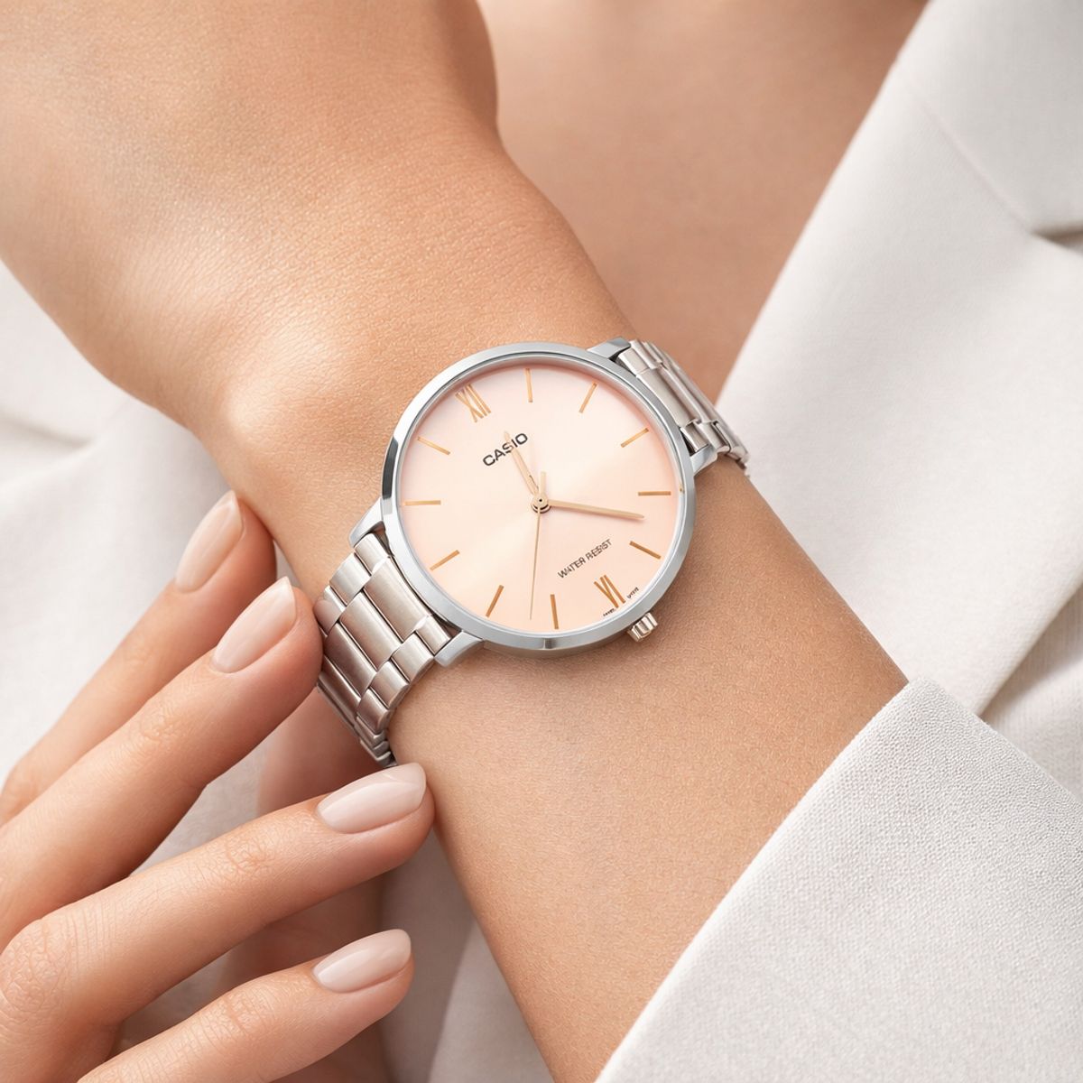 CASIO - Reloj Casio dama LTP-VT01D-4B correa acero fondo rosa