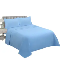 BJ HOGAR - Juego De Sabanas De 144 Hilos Cama 1.5 Plazas + 1 Funda Color Celeste