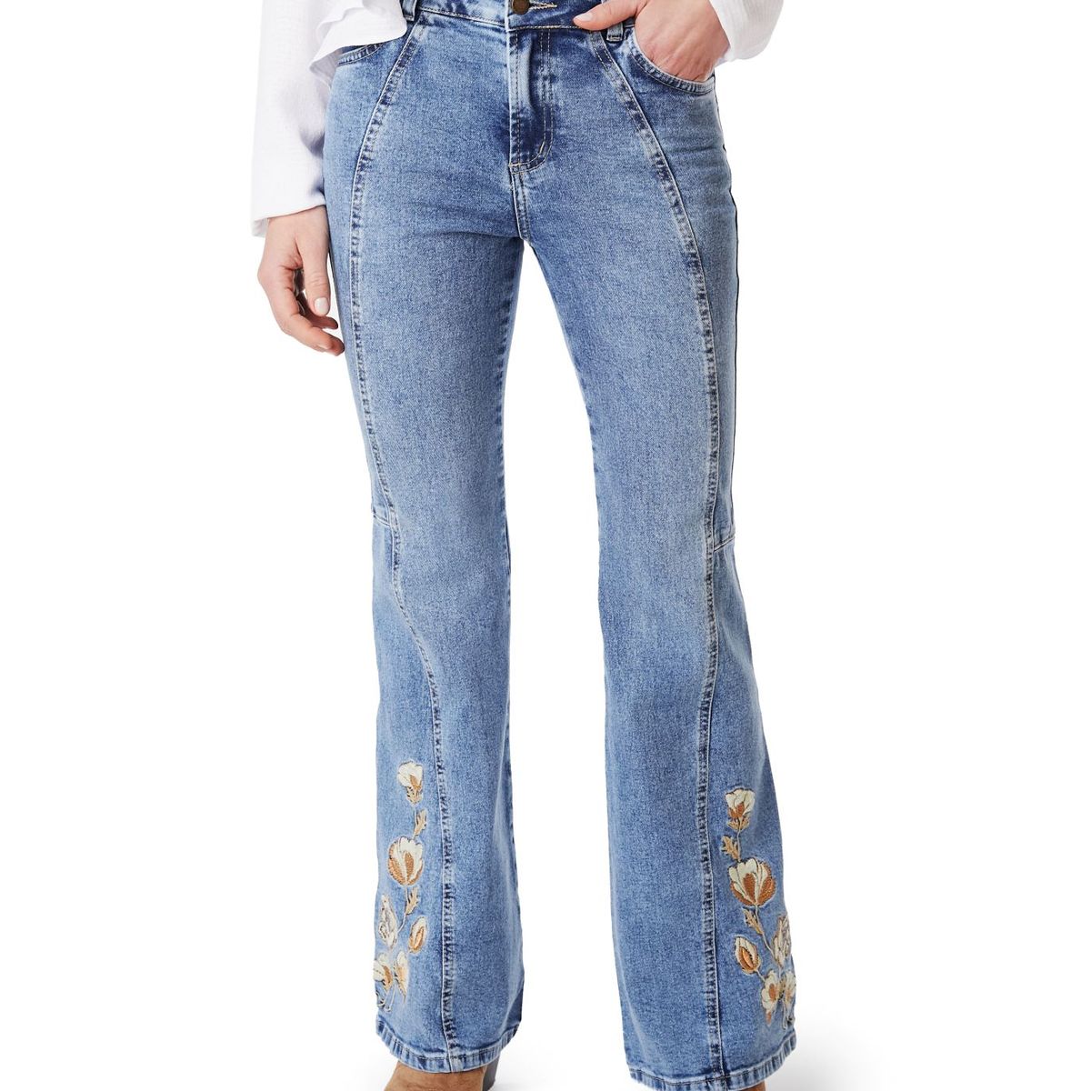 EFESIS - JEANS CURVI FLARE CORTES Y BORDADO AZUL EFESIS - Azul