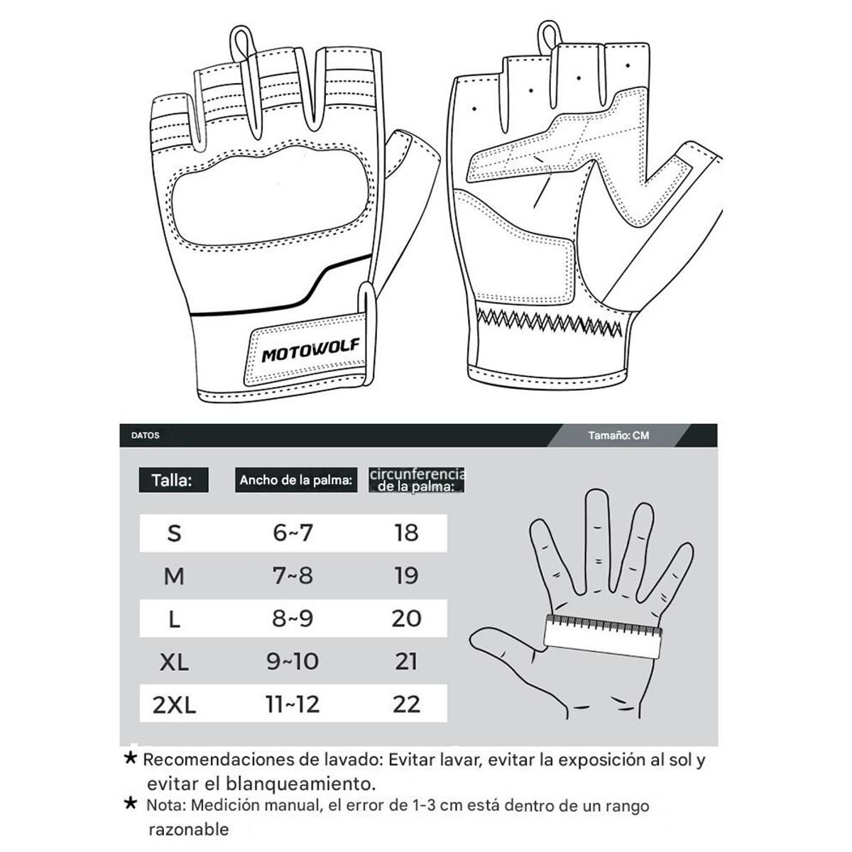 MOTOWOLF - Guantes de medio dedo de cuero para motocilcimo Motowolf 0334B