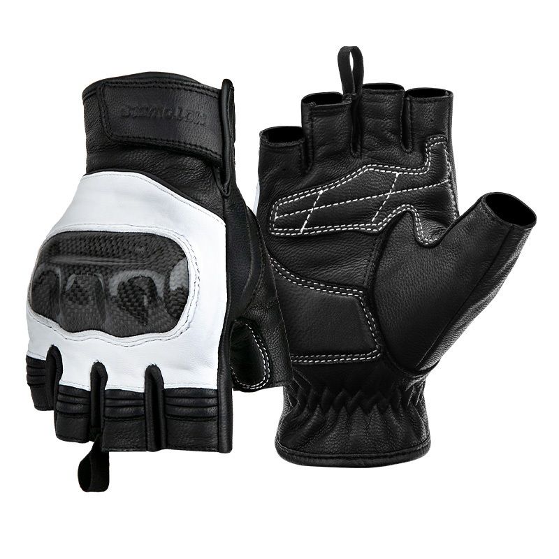 MOTOWOLF - Guantes Cuero Moto Medio Dedo Motowolf 0334b Hombre Verano