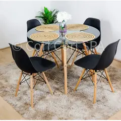 CORI CORI - Juego de Comedor Mesa Eames Vidrio 100cm + 4 Sillas Eames Negro…