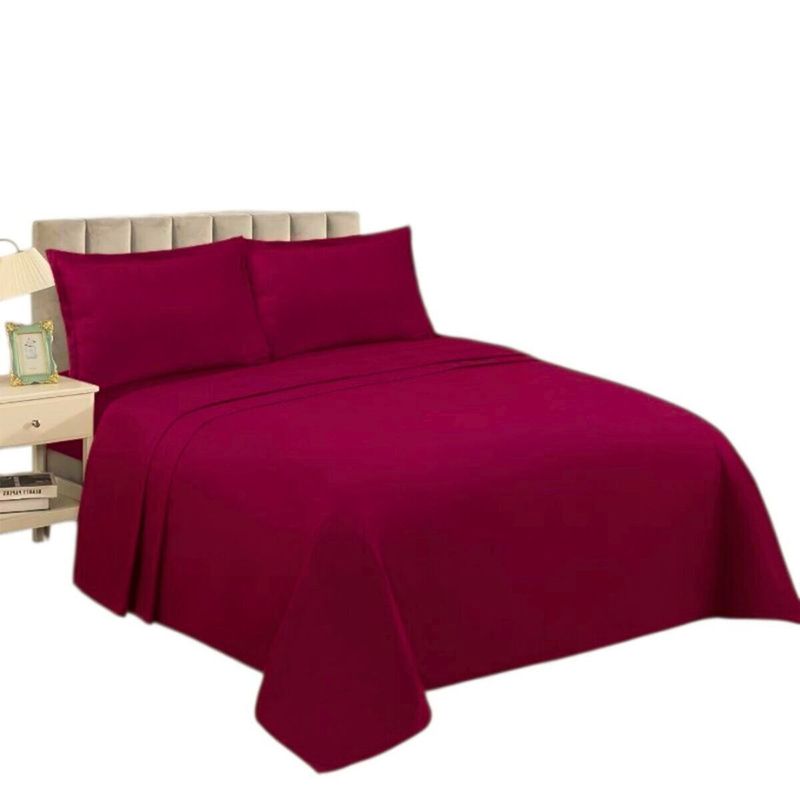 BJ HOGAR - Juego De Sabanas De 200 Hilos Cama 1.5 Plazas + 1 Funda Color Burdeo
