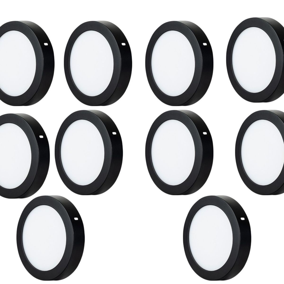 WANT - Pack 10 Foco Panel Led Redondo Sobrepuesto 6w Borde Negro Luz Cálida