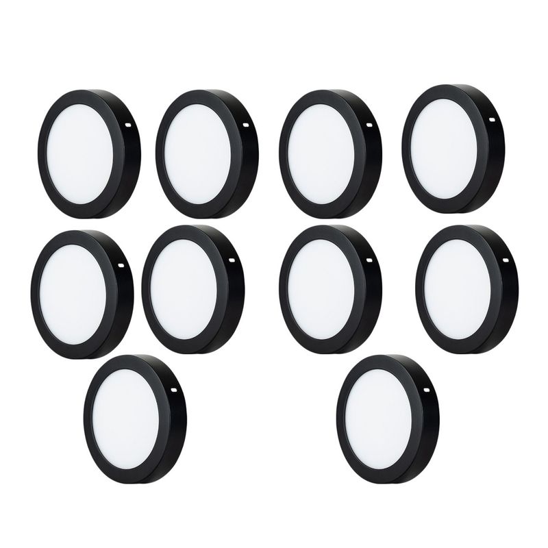 WANT - Pack 10 Foco Panel Led Redondo Sobrepuesto 6w Borde Negro Luz Cálida