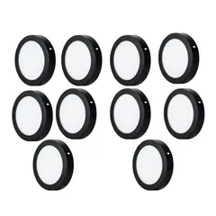 WANT - Pack 10 Foco Panel Led Redondo Sobrepuesto 6w Borde Negro Luz Cálida