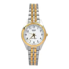 CASIO - Reloj dama LTP-1129G-7B correa acero ajustable centro dorado