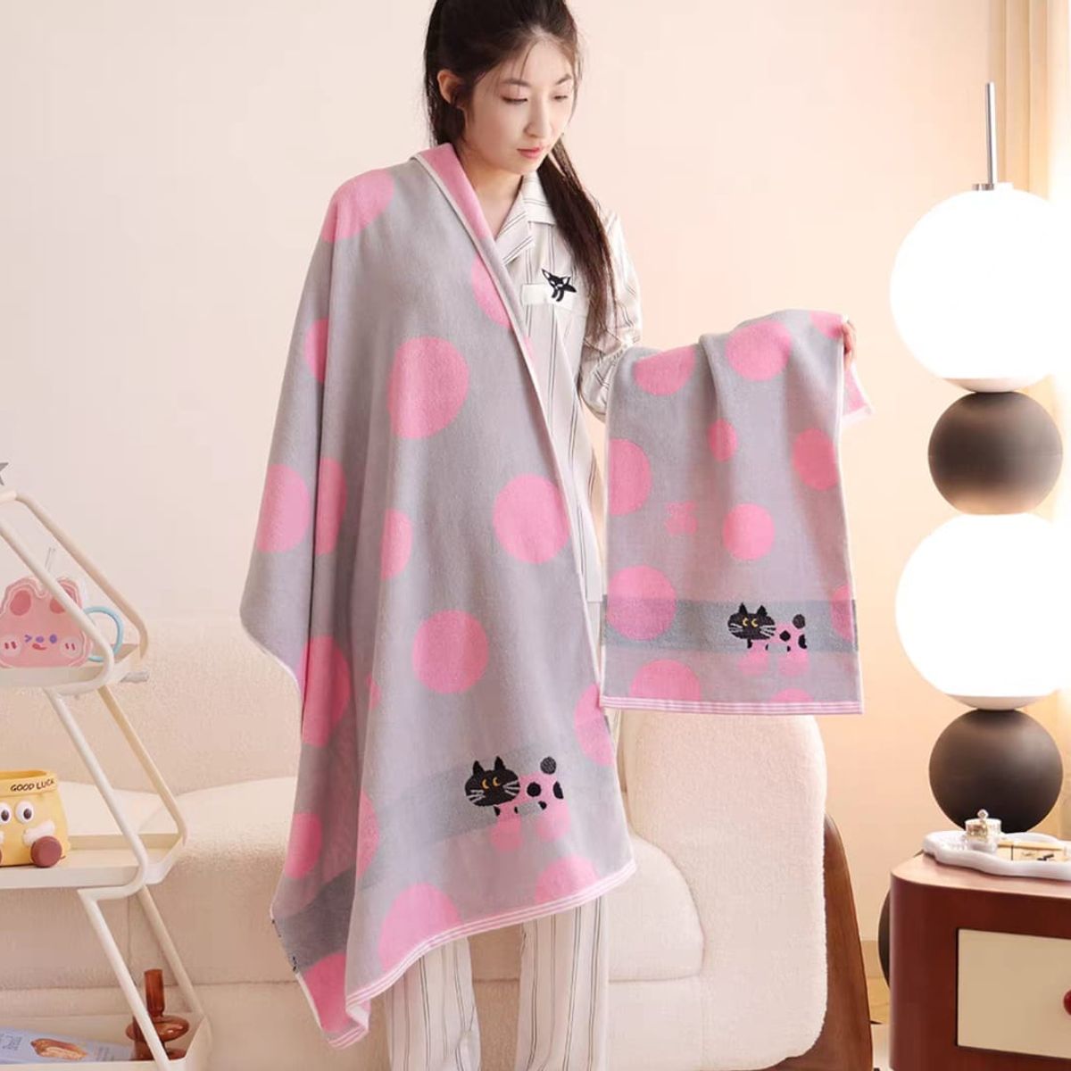 HOMEY - Juego de 2 toallas, para cuerpo y manos, modelo de gato.