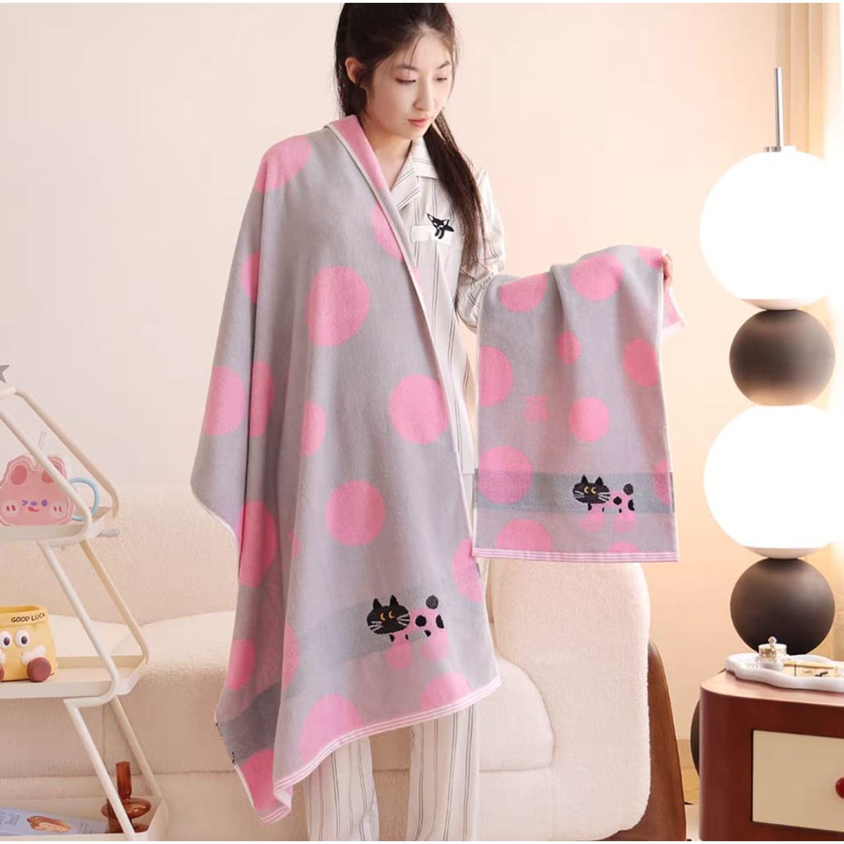 HOMEY - Juego de 2 toallas, para cuerpo y manos, modelo de gato.