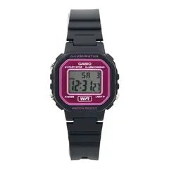CASIO - Reloj dama LA-20WH-4A correa resina negro marcos rosa