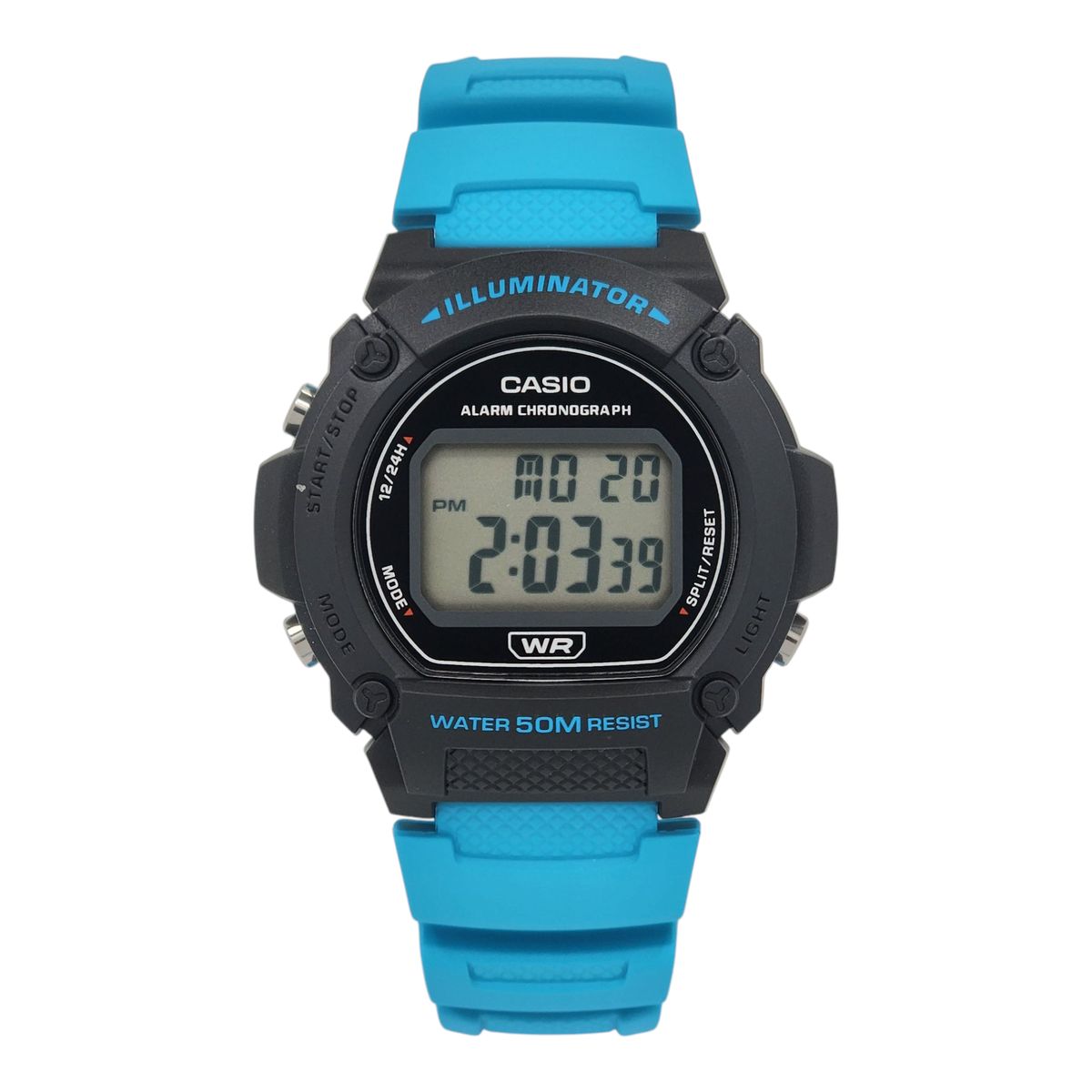 CASIO - Reloj Casio unisex W-219H-2A2V correa resina celeste esfera gris