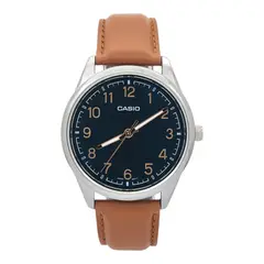 CASIO - Reloj caballero MTP-V005L-2B4 correa cuero cafe esfera azul