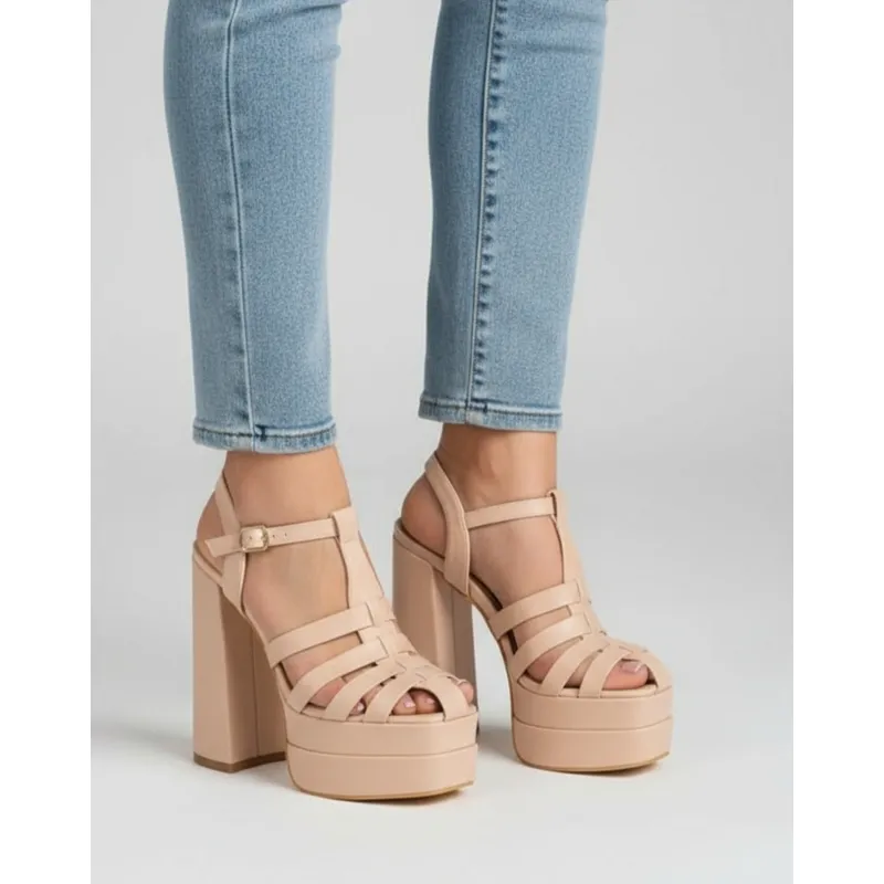 SNOOPY - Sandalias Nude Mujer  Taco Alto con Plataforma M418