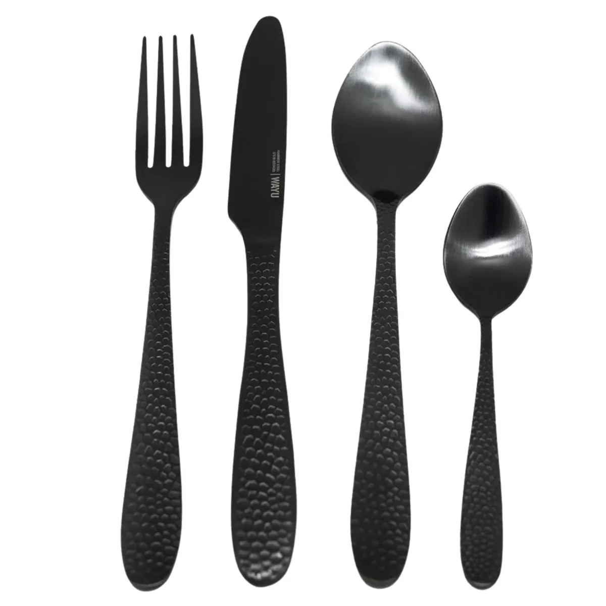WAYU - Set Cubiertos Wayu Hammer Negro Mate 16 Piezas Elegantes