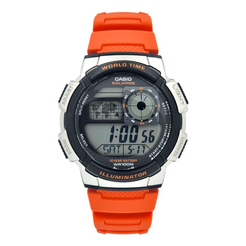 CASIO - Reloj Casio caballero AE-1000W-4BV correa resina naranja fondo gris