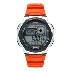 CASIO - Reloj caballero AE-1000W-4BV correa resina naranja fondo gris