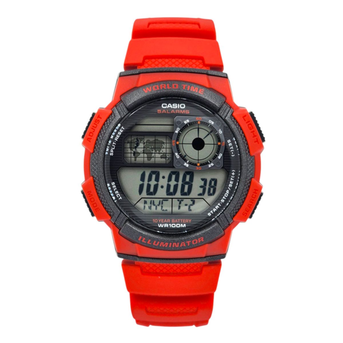 CASIO - Reloj Casio caballero AE-1000W-4AV correa resina rojo fondo gris