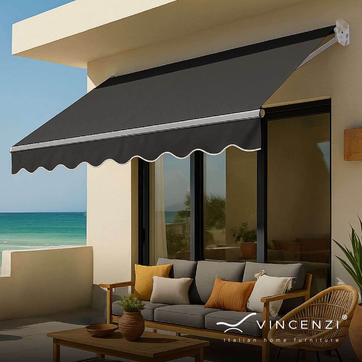 VINCENZI - Toldo Retráctil 200x150 Cm Grafito Brazo Manual Para Terraza